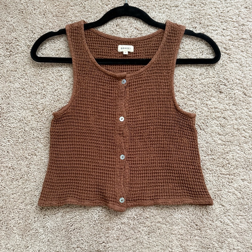 DONNI. Tan Waffle Knit Tank